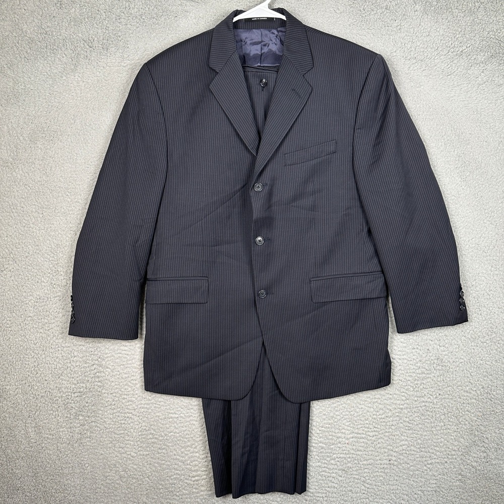 Calvin Klein Wool Blend Suit Pants Mens 44S 34X29 Navy Blue 3-Button Pinstripe
